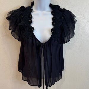 Willow and Clay size extra small, flutter sleeves, dark, navy blue, sheer top